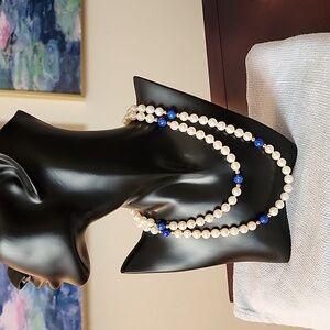Pearl and lapis necklace